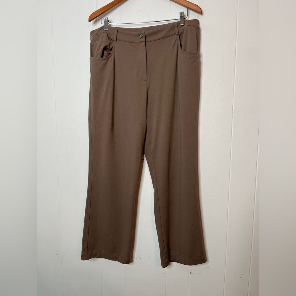 St John Yellow Label Straight Leg Jersey Knit Light Brown Pants Women's 14